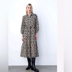 Zara Geometric Black and White Midi Dress